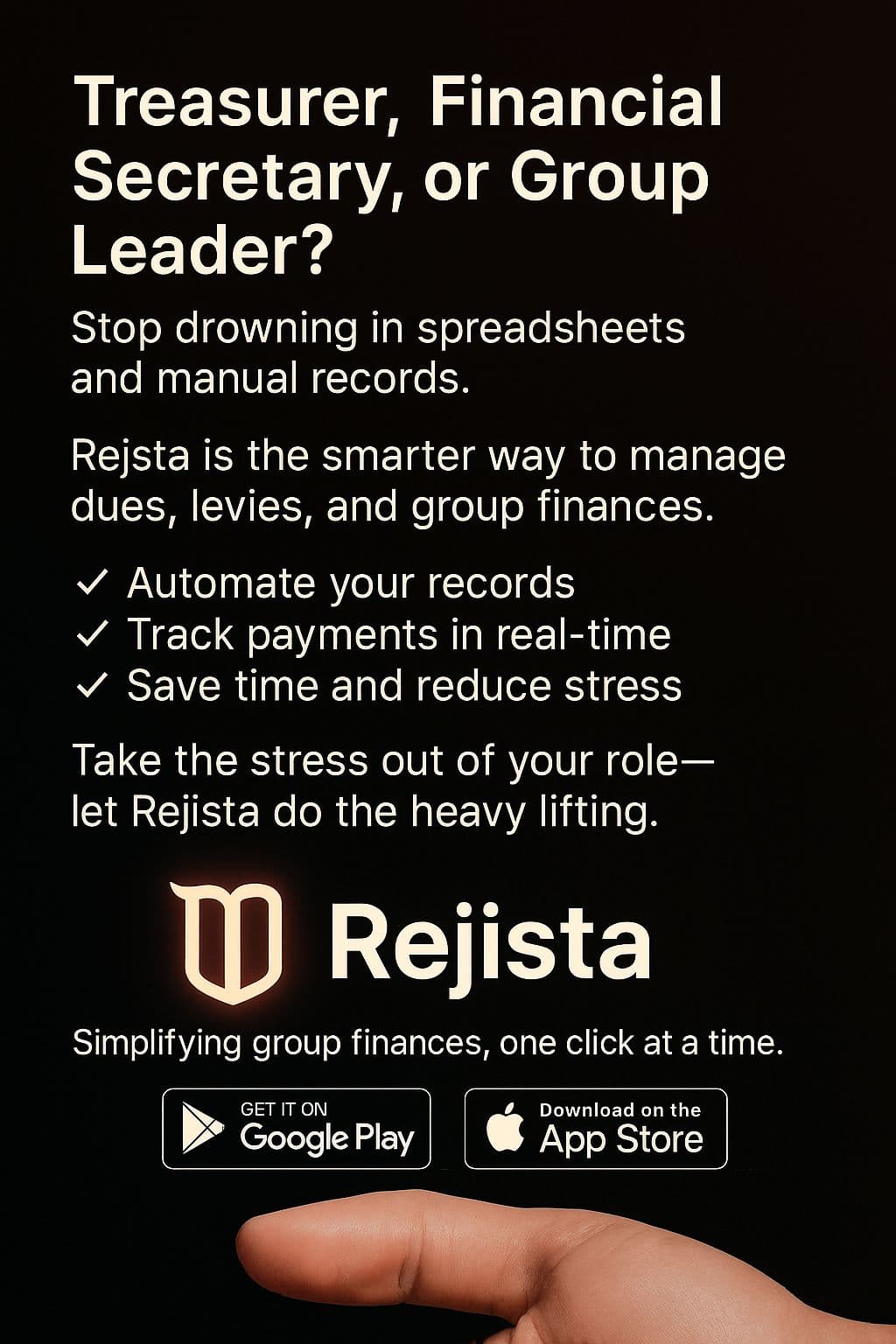 Rejista app features for treasurers and financial secretaries