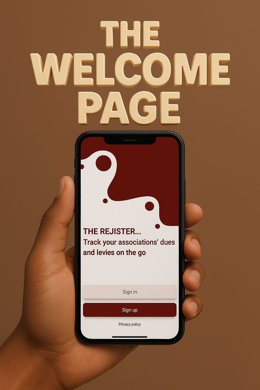 Rejista app welcome screen on mobile device